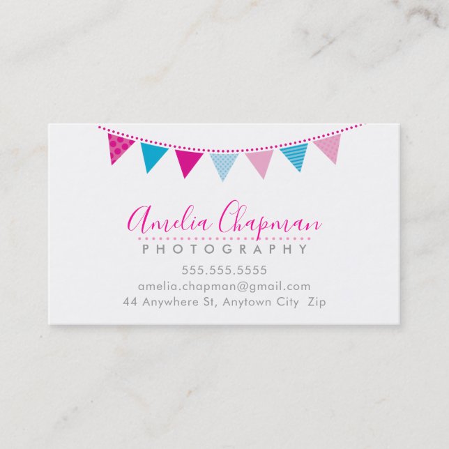 NIEDLICHE HELLE BUNTING fett Party Rosa Aqua Blau Visitenkarte (Vorderseite)