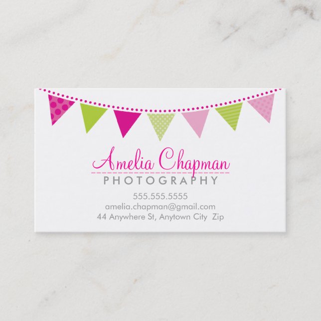 NIEDLICHE HELLE BUNTING fett Party Rosa Kalkgrün Visitenkarte (Vorderseite)