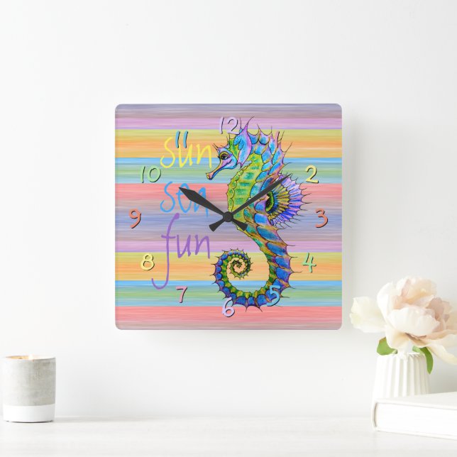 Niedliche, helle Sonnenuntergangsfarben Künstleris Quadratische Wanduhr (Zuhause)