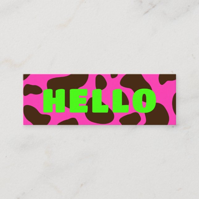 Niedliche HELLO Kuh Print Brown Lime Green Mini Visitenkarte (Vorderseite)