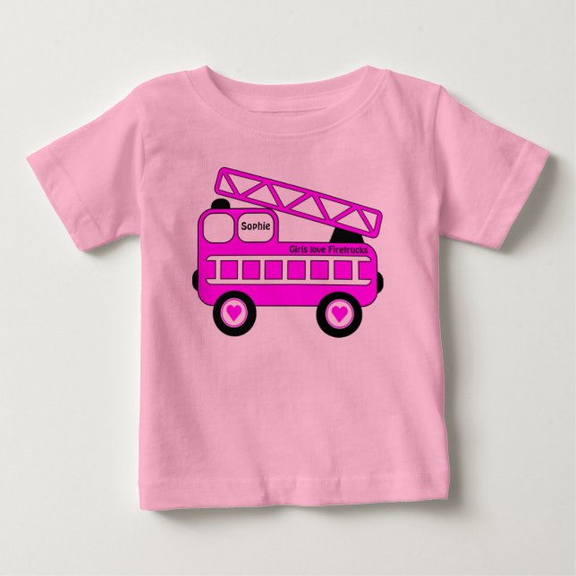 Niedliche, hellrosa Girls Fireruckdesign Baby T-shirt (Vorderseite)
