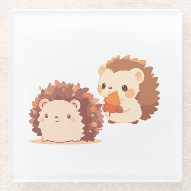Niedliche Herbst-Igel - Kawaii Fall Forest Animes Glasuntersetzer (Vorderseite)
