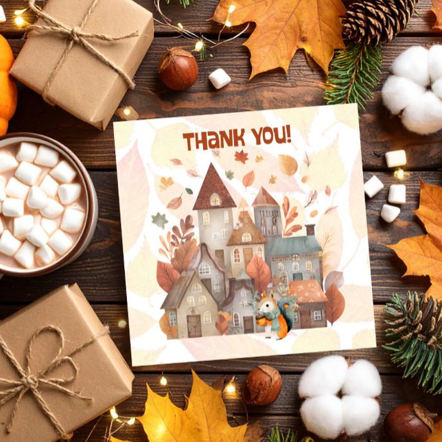 Niedliche Herbstkugel/Eichhörnchenjunge zum Geburt Dankeskarte (Von Creator hochgeladen)