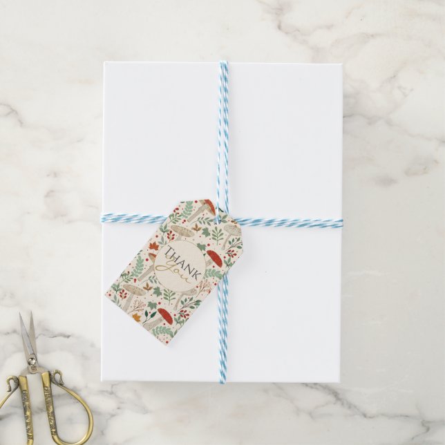 Niedliche Herbstpilze und Blätter Illustration Geschenkanhänger (Mit Garn)