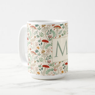 Niedliche Herbstpilze und Blätter Illustration Kaffeetasse