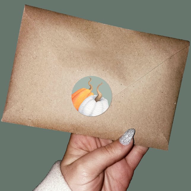 Niedliche Herbstpumpen Wasserfarben Herbsthandwerk Runder Aufkleber (These stickers make great envelope seals and craft or party favor stickers.)