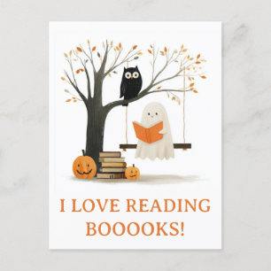 Niedliche Herbstsonnenbücher zu Halloween Ghost Re Postkarte