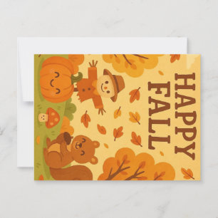 Niedliche Herbstszene mit Kürbis und Eichhörnchen Postkarte