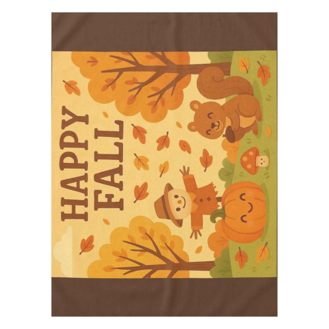 Niedliche Herbstszene mit Kürbis und Eichhörnchen Tischdecke (Vorderseite)