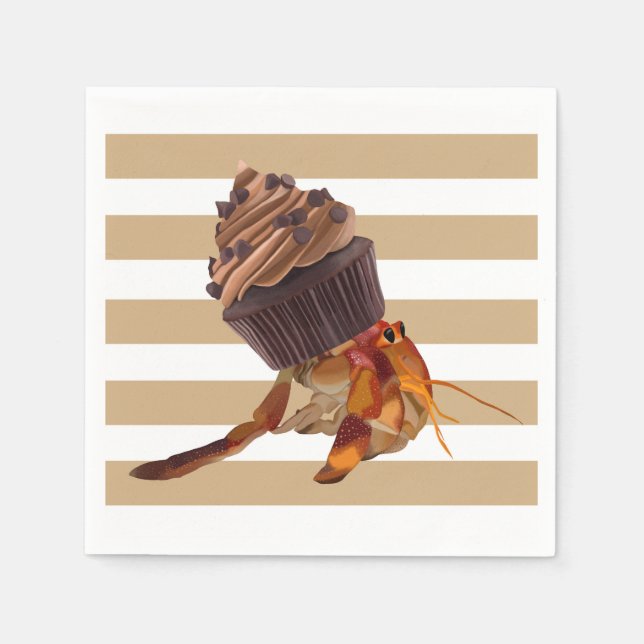 Niedliche Hermit Krabbe mit Schokolade Cupcake Mus Serviette (Vorderseite)