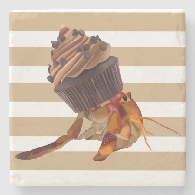 Niedliche Hermit Krabbe mit Schokolade Cupcake Mus Steinuntersetzer (Vorderseite)