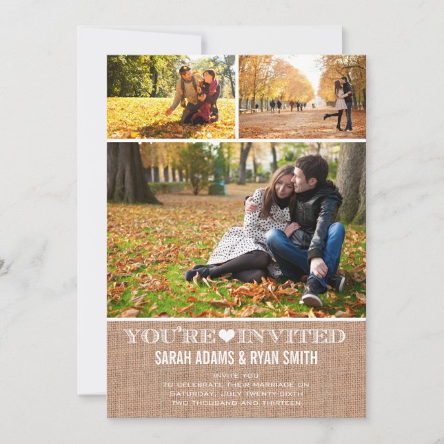 Niedliche Herz-Leinwand, welche die drei Einladung (Vorderseite)