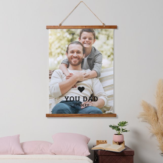 Niedliche HERZ-LIEBE SIE VATER Foto-Namen Wandteppich Mit Holzrahmen (Schlafzimmer)