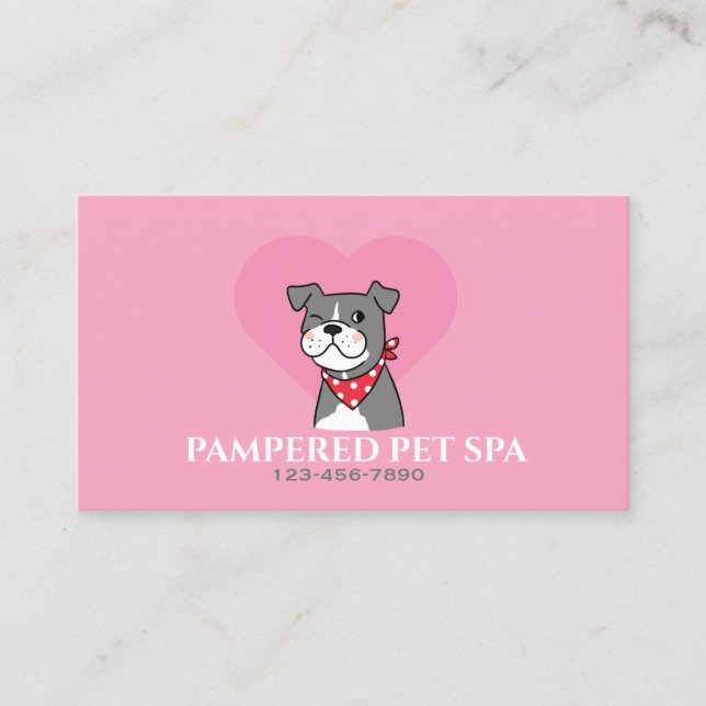 Niedliche Herz Pink Pet Groomer Visitenkarte (Vorderseite)