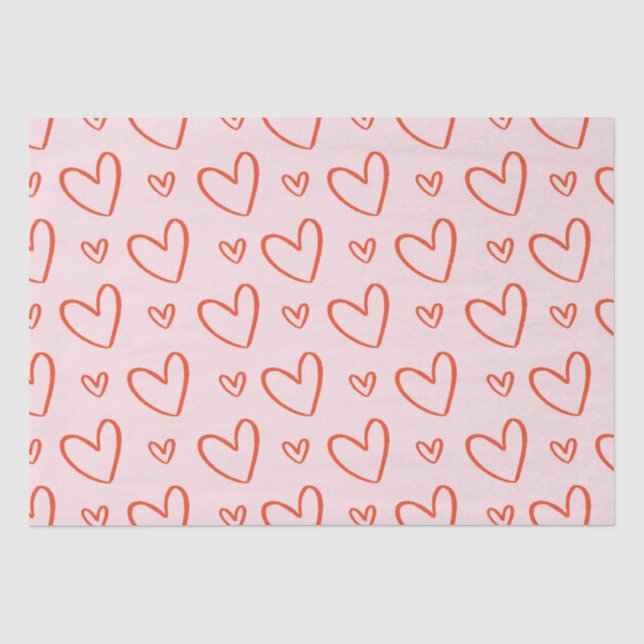 Niedliche Herzdoodles - rosa und rot Seidenpapier (Vorderseite)
