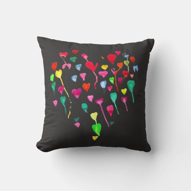 Niedliche Herzen boho Pop Art pink und schwarz Kissen (Vorderseite)