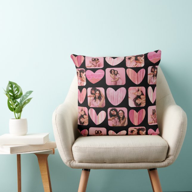 Niedliche Herzen & Foto Pink & Black Keepake Kissen (Stuhl )