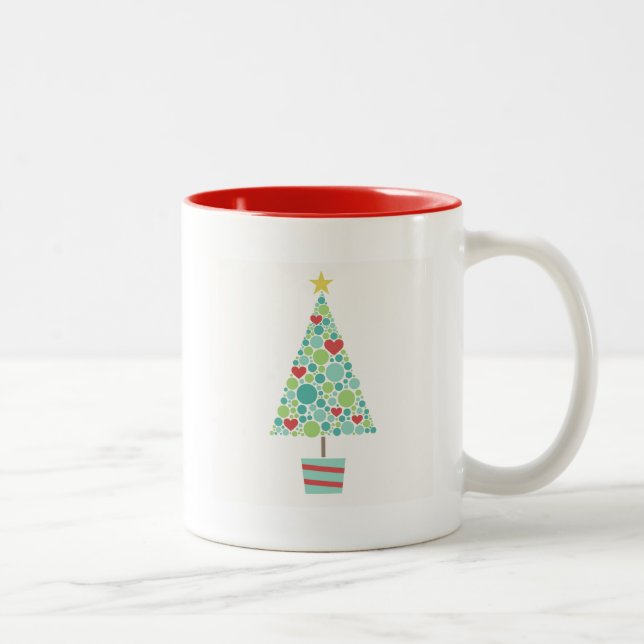 Niedliche Herzen pastellfarbene moderne Weihnachts Zweifarbige Tasse (Rechts)