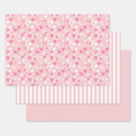 Niedliche Herzen rosa Geschenkpapier Set
