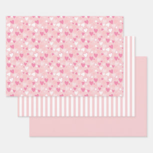 Niedliche Herzen rosa Geschenkpapier Set