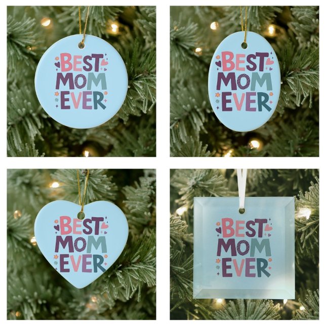 Niedliche Herzen und Blume Beste Mama je Keramik Ornament (Cute Hearts and Flowers Best Mom Ever ornaments)