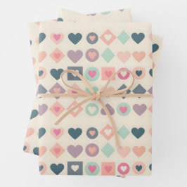 Niedliche Herzen und geometrische Formen Geschenkpapier Set