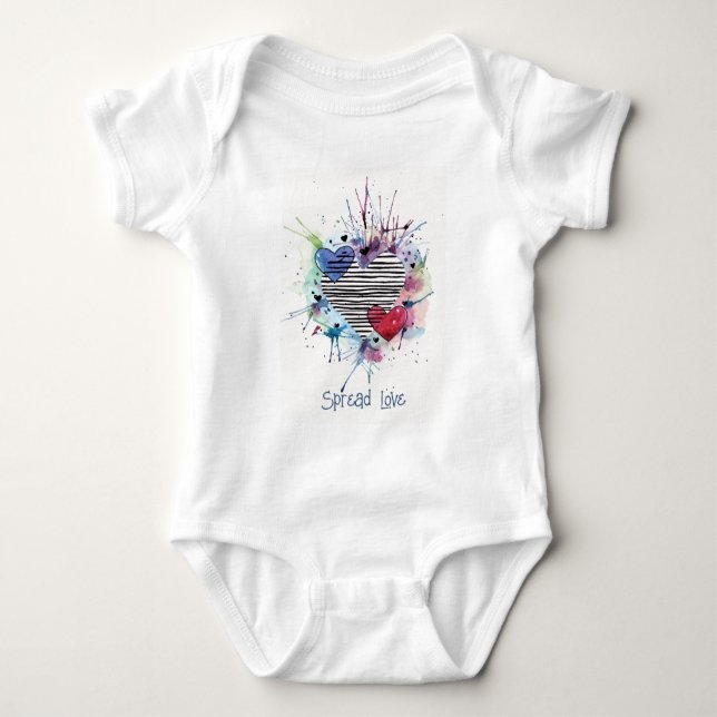 Niedliche Herzen und Waschen in Aquarellen Baby Strampler (Vorderseite)