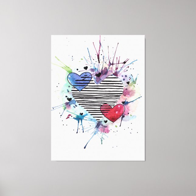 Niedliche Herzen und Waschen in Aquarellen Leinwanddruck (Vorderseite)