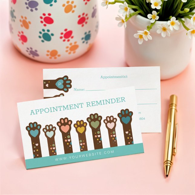 Niedliche Herzform Tierpfoten Terminkarte (Cute Adorable Heart Shape Animal Pet Paws Appointment Card)