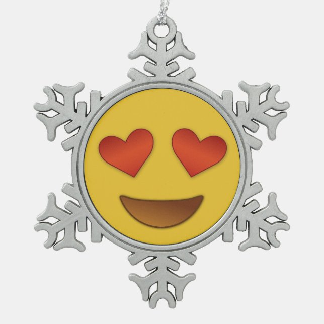 Niedliche herzliche Augen Emoji Schneeflocken Zinn-Ornament (Vorderseite)