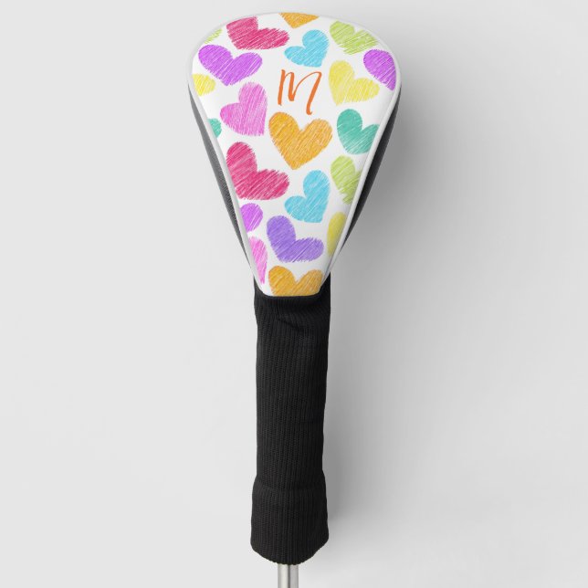 Niedliche Herzpastel Valentine Liebe Monogramm Golf Headcover (Vorderseite)