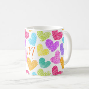 Niedliche Herzpastel Valentine Liebe Monogramm Kaffeetasse
