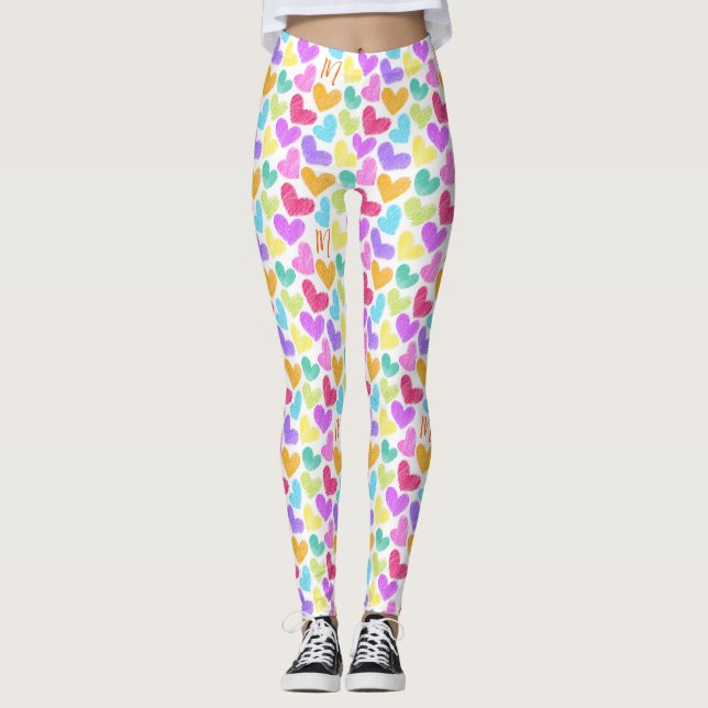 Niedliche Herzpastel Valentine Liebe Monogramm Leggings (Vorderseite)
