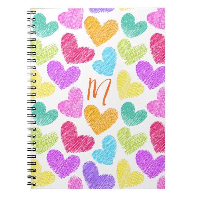 Niedliche Herzpastel Valentine Liebe Monogramm Notizblock (Vorderseite)