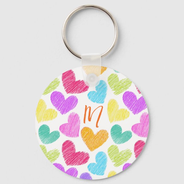 Niedliche Herzpastel Valentine Liebe Monogramm Schlüsselanhänger (Vorderseite)
