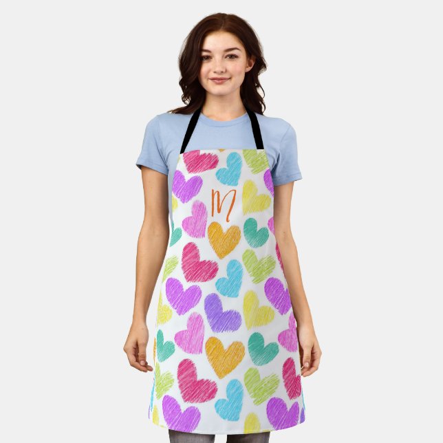 Niedliche Herzpastel Valentine Liebe Monogramm Schürze (Getragen)