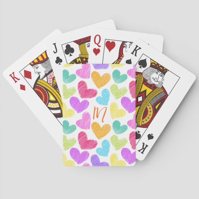 Niedliche Herzpastel Valentine Liebe Monogramm Spielkarten (Rückseite)