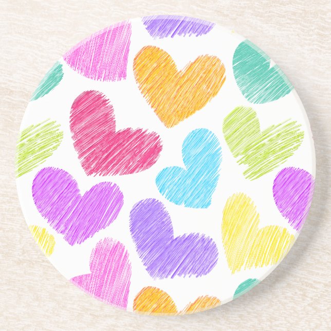 Niedliche Herzpastel Valentine Liebe Muster Getränkeuntersetzer (Vorne)