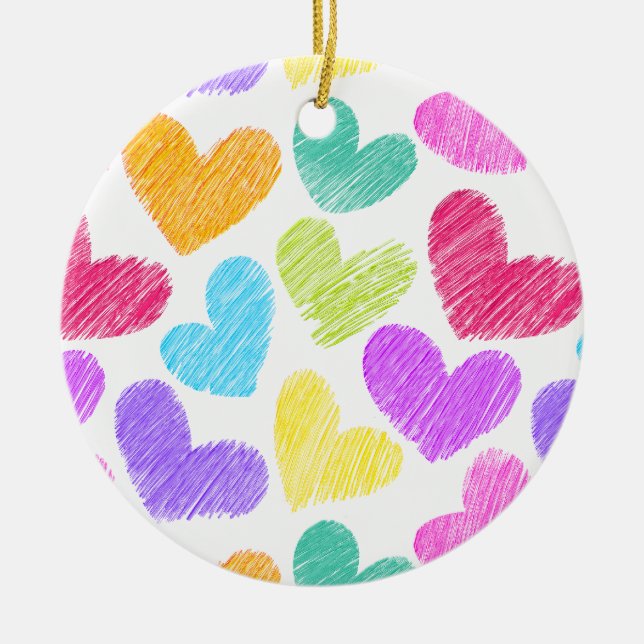 Niedliche Herzpastel Valentine Liebe Muster Keramik Ornament (Vorne)