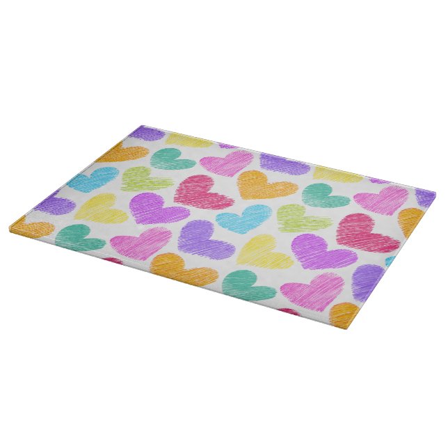 Niedliche Herzpastel Valentine Liebe Muster Schneidebrett (Ecke)