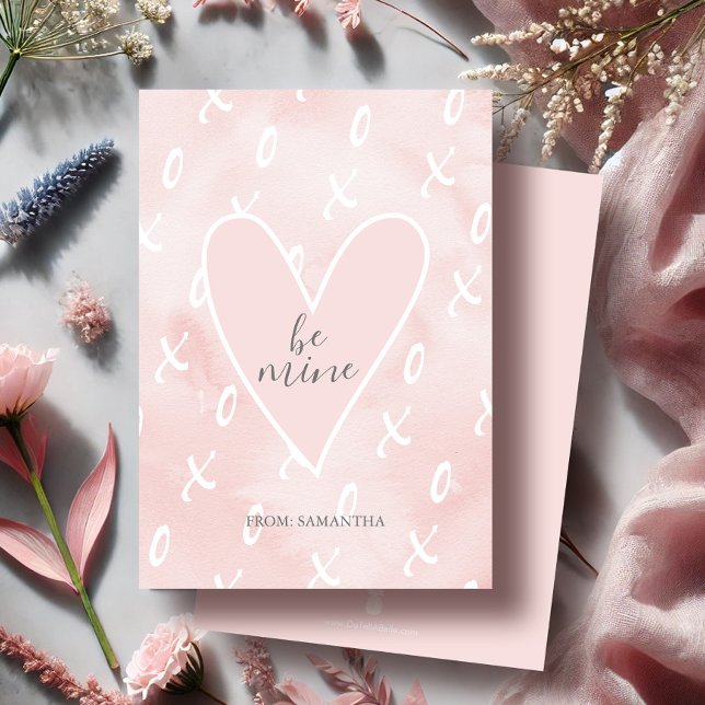 Niedliche HerzValentinkarte (Valentines day cards blush pink heart artwork by Victoria Grigaliunas of Do Tell A Belle)