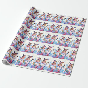 Niedliche Hexe, die die schwarze Katze hält, Thund Geschenkpapier