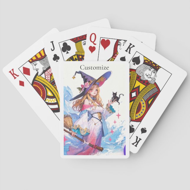 Niedliche Hexe, die die schwarze Katze hält, Thund Spielkarten (Rückseite)