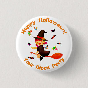 Niedliche Hexe fliegt auf ihrem Broom Halloween Button