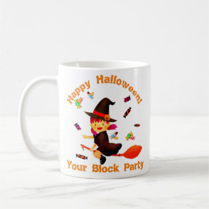 Niedliche Hexe fliegt auf ihrem Broom Halloween Kaffeetasse