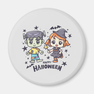 Niedliche Hexe Girl and Mischievous Zombie Boy Magnet