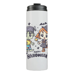 Niedliche Hexe Girl and Mischievous Zombie Boy Thermosbecher