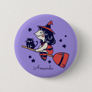 Niedliche Hexe-Halloween-Nameknöpfe Button