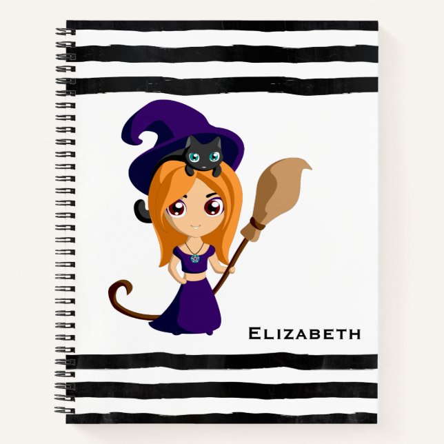 Niedliche Hexe im Lila HutHalloween Notizbuch (Vorderseite)