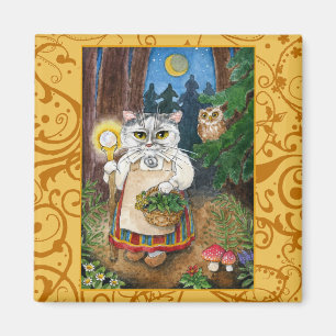 Niedliche Hexe-Katze verzauberte Waldspoofmagneten Magnet